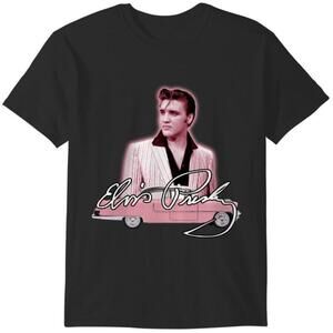 Elvis Classic Car Graphic T-Shirt Rock And Roll Legend Music Fan Gift Tee